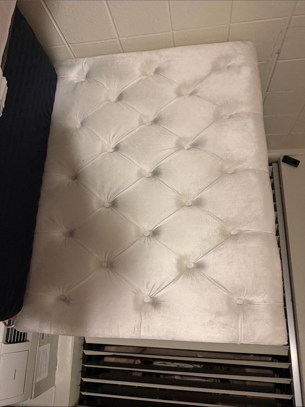 Pottery Barn Used Tufted Velvet Bed Headboard - White